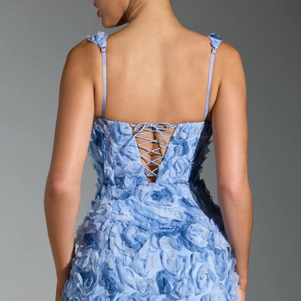 Oh Polly Powder Blue 3D Floral Mini Dress - Picture 2 of 9
